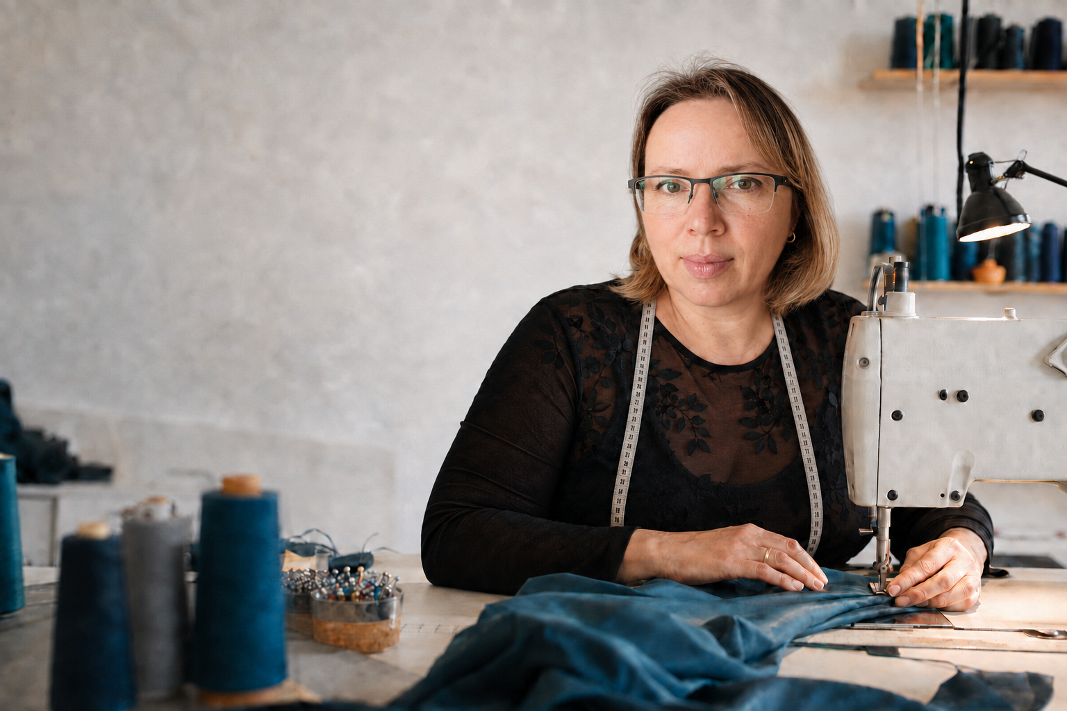 Diana fra Tailorra Systue arbejder ved symaskinen